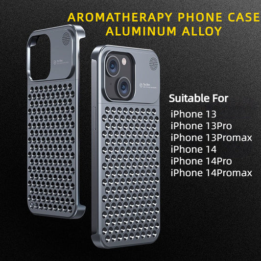 Aluminum Alloy Phone Case For 14 13 Pro Max Plus Hollow Heat Dissipation Anti-fall Full Body Shockproof Phone Cover